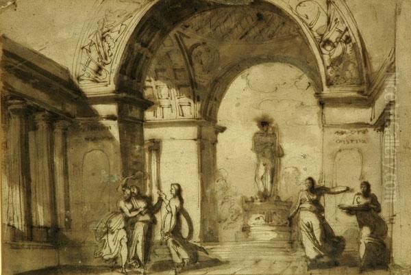 Ancelle Al Tempio Oil Painting by Fortunato Duranti