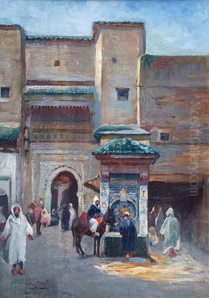 La Fontaine De Nezzarine A Fes Oil Painting by Gaston Jules L. Durel