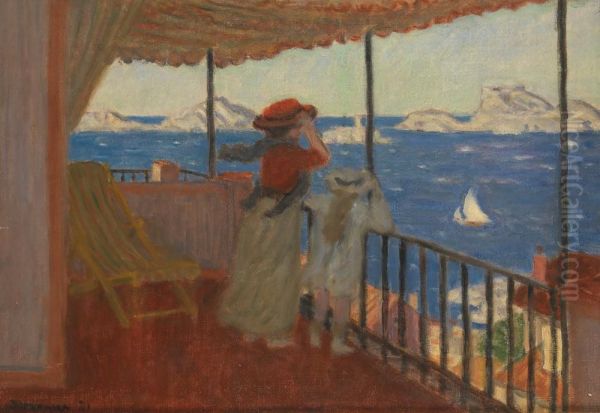 Sur La Terrasse D'endoume Oil Painting by Eugene Antoine Durenne