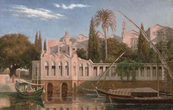 A Palace On The Nile At Cairo Oil Painting by Johann Ludwig Rudolf Durheim