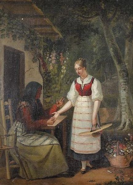 Die Wahrsagerin. Oil Painting by Johann Ludwig Rudolf Durheim