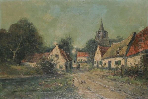 Geanimeerd Dorpsgezicht Oil Painting by Emile Durieux