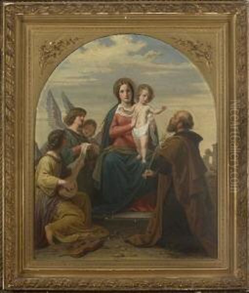 Heilige Familie Mit Musizierenden
 Engeln. Oil Painting by Wilhelm I Durr