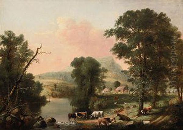 Cows Resting Near A River Oil Painting by George Henry Durrie