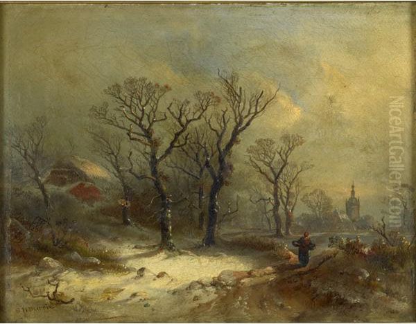 Winter Scene With Figure Oil Painting by George Henry Durrie