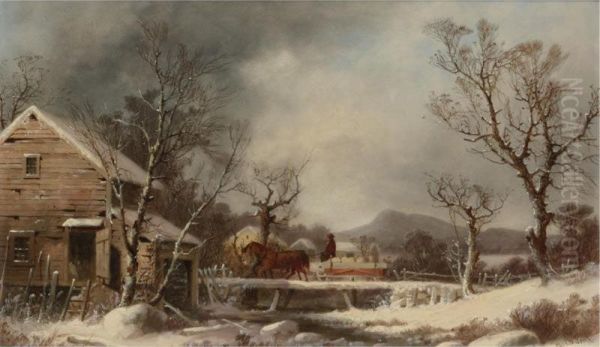 Winter: The Old Mill Oil Painting by George Henry Durrie