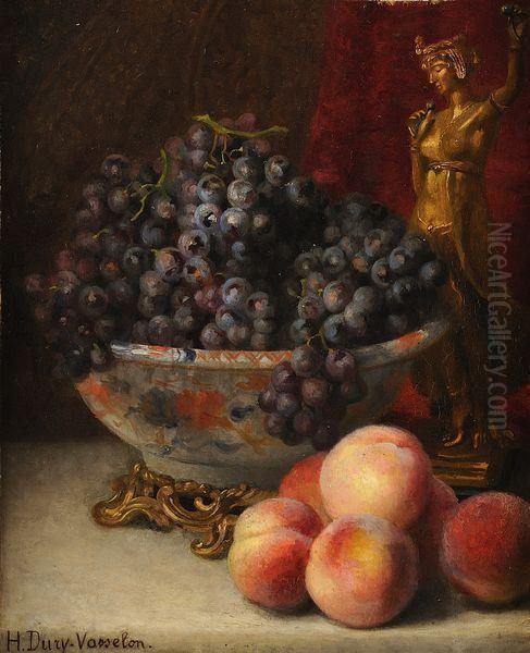 Nature Morte Aux Peches Et Aux Raisins Oil Painting by Hortense Dury-Vasselon