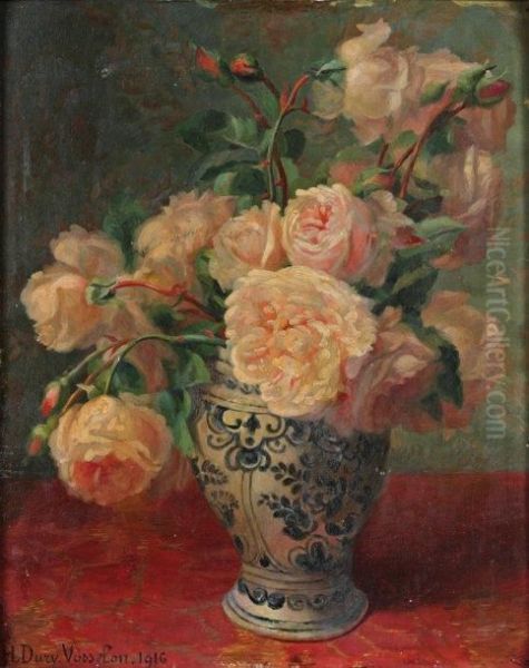 Le Bouquet De Roses Oil Painting by Hortense Dury-Vasselon