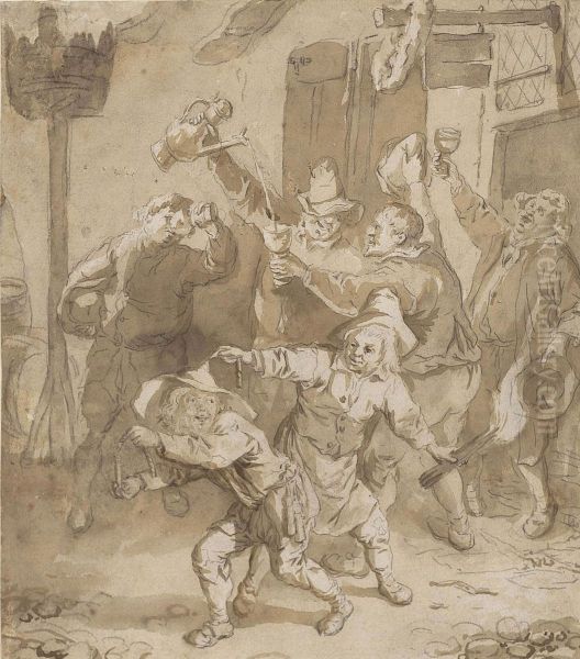 Peasants Carousing Outside A Tavern Oil Painting by Cornelis Dusart