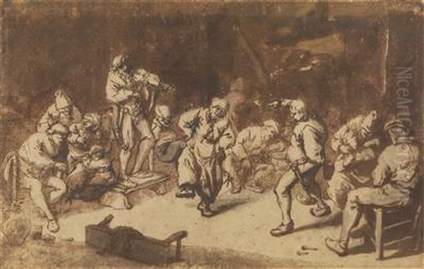 Dancing Peasants In A Tavern Oil Painting by Cornelis Dusart