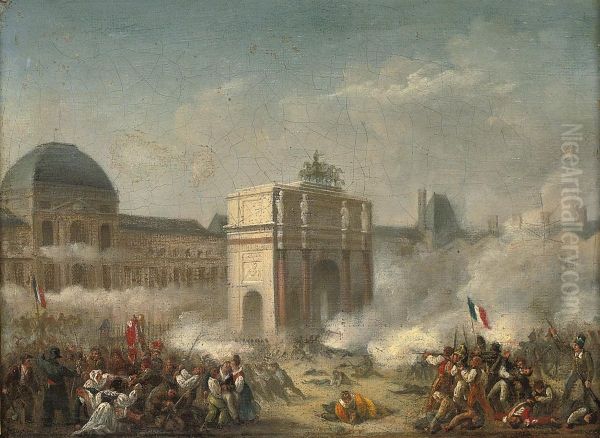 Revolutionaries Before The Palais De Tuileries Oil Painting by Charles Dusaulchoy