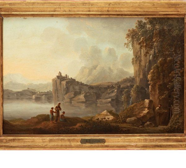 Italian Landscape Oil Painting by Anton Carl Dusch