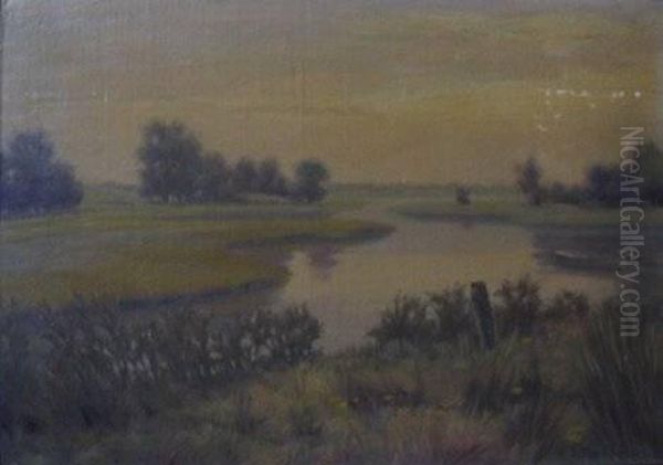 Evening On The River Oil Painting by Silas Dustin