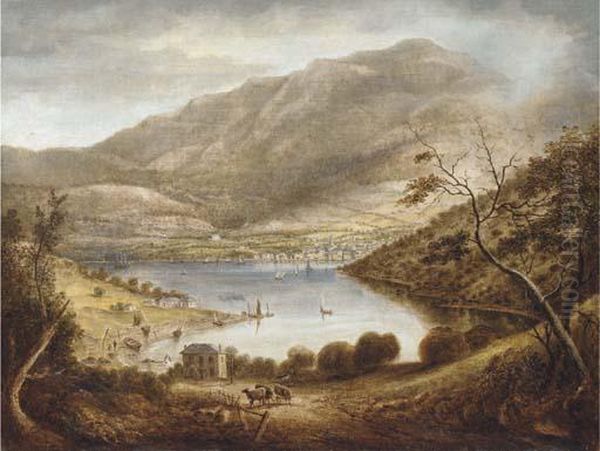 A View Of Mt. Wellington And Hobart Town Looking Across The Derwentfrom Kangaroo Bay Oil Painting by Benjamin Duterrau