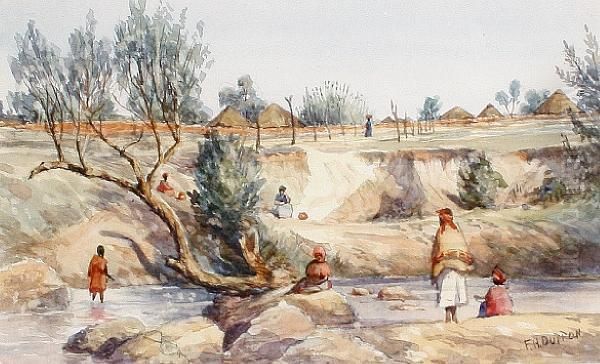 Figures In African Landscapes Oil Painting by John Fred. Harrison Dutton