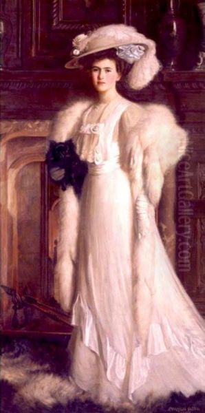 Portrait Of Gladys Grace Holding A Pomeranian Oil Painting by John Fred. Harrison Dutton