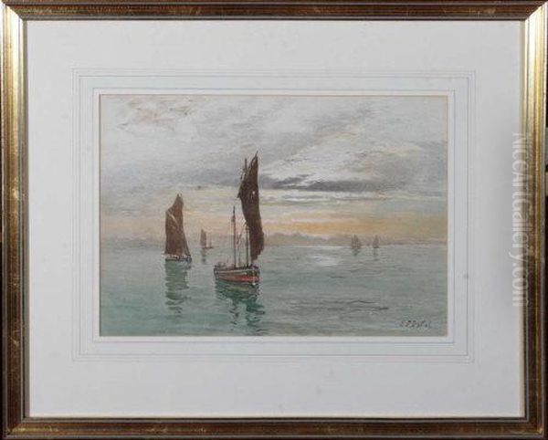 Fishing Boats At Sunset Oil Painting by Edward John Duval