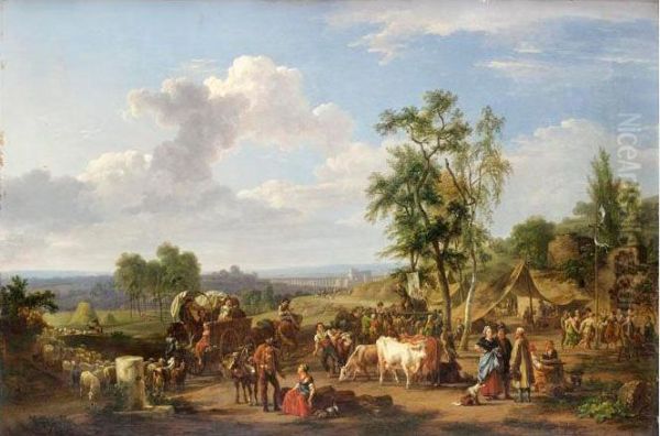 Fete Villageoise Oil Painting by Eustache Francois Duval