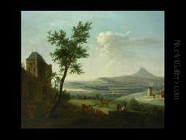 Tiefe Landschaft Mit Burg Und Windmuhle Oil Painting by Francois Duval