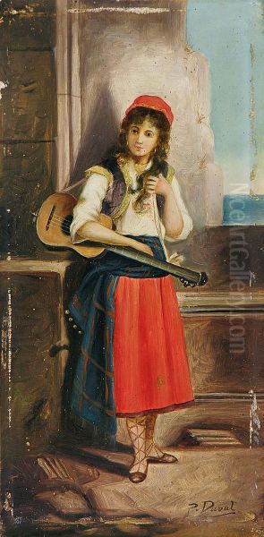 Madchen Mit Laute / Madchen Mit Gitarre Oil Painting by Peter Duval