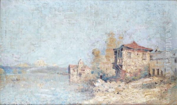 Maisons Au Bord Du Rivage Oil Painting by Leon Duval-Gozlan