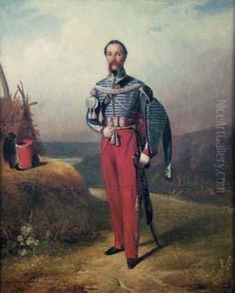 Portrait D'un Militaire Dans Un Paysage Oil Painting by Jules-Alexandre Duval-Lecamus