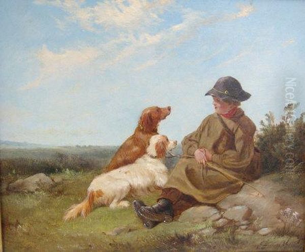 Figure And Dogs Amongst Oil Painting by J. Duvall