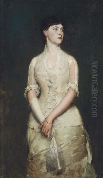 Portrait Of Miss Blood (woman In A Satin Gown) Oil Painting by Frank Duveneck