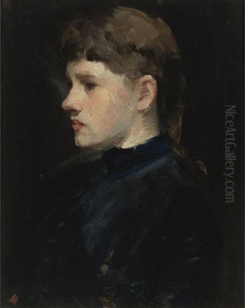 Portrait Of A Lady (head Of A Girl) Oil Painting by Frank Duveneck