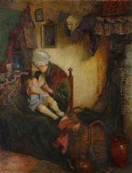 A Mother And Child Oil Painting by Carl Duxa