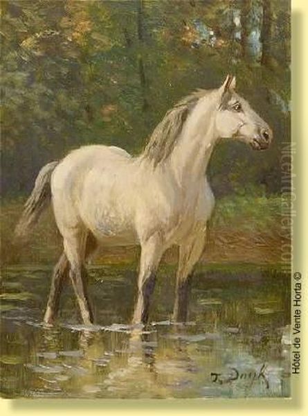 Cheval Blanc Dans La Riviere Oil Painting by Francois Duyck