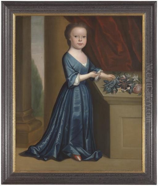 Portrait Of A Young Girl In A Blue Dress Oil Painting by Gerardus Duyckinck