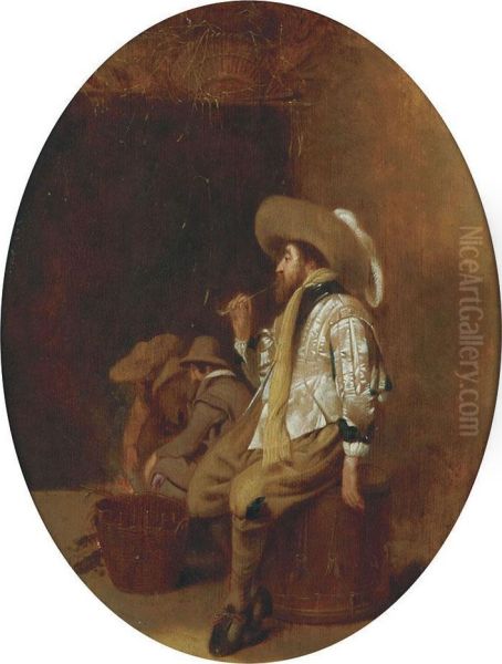 Pipe Smoker And Other Figures In A Barn Oil Painting by Willem Cornelisz. Duyster