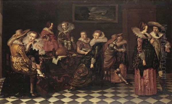 An Elegant Company Making Merry In An Interior Oil Painting by Willem Cornelisz. Duyster