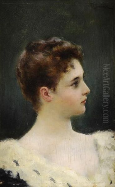 Portrait Einer Jungen Dame. Oil Painting by Franz Dvorak