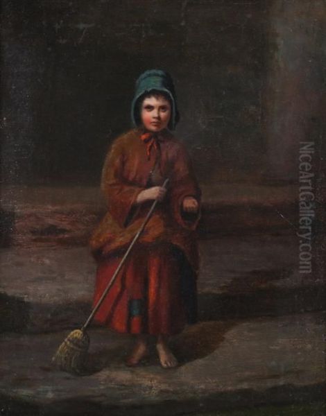 Street Sweeper Oil Painting by Amariah Dwight Beecher