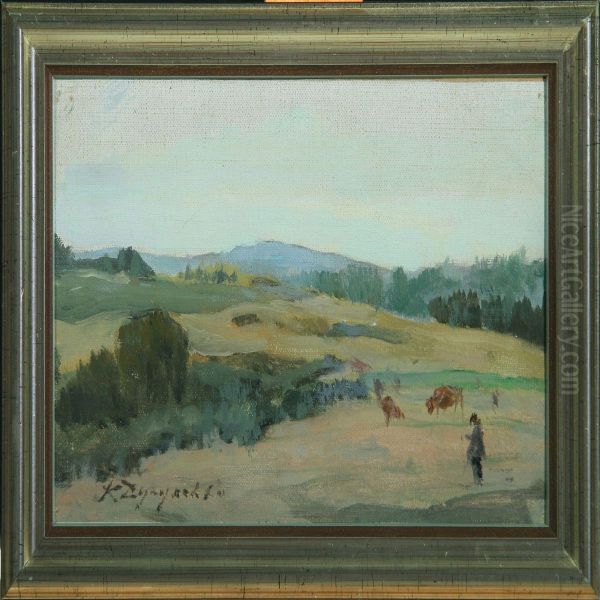 Landscape With Grazing Animals Oil Painting by Konstantin V. Dydyshko