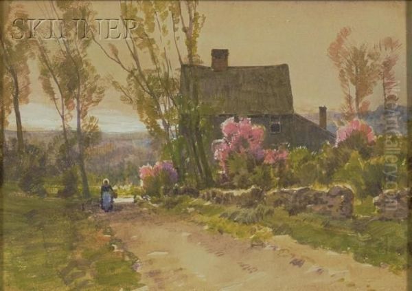 View With A Woman On A Path By A Country House Oil Painting by Hezekiah Anthony Dyer