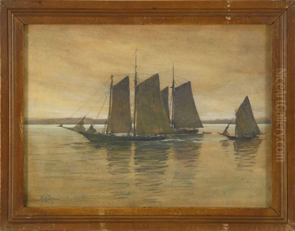 Schooners At Rest Oil Painting by Hezekiah Anthony Dyer