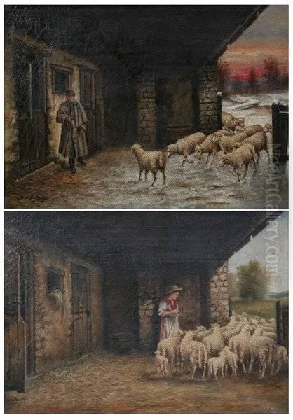 Going To Pasture And Return Of The Flock: Two Works Oil Painting by Marion Dyer