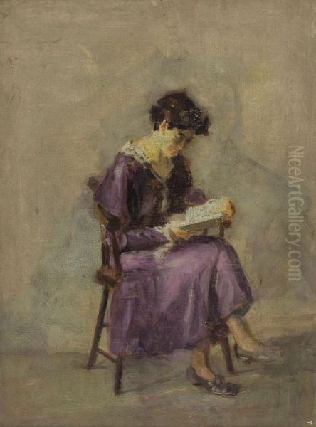 Girl In A Purple Dress Oil Painting by Susan H. Macdowell Eakins