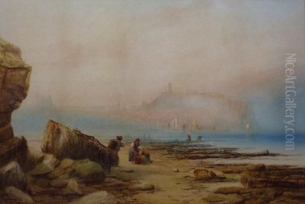 Collecting Cockles In The South Bay Scarborough Oil Painting by Joseph Eaman