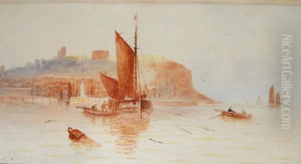 Possibly The Mouth Of Whitby Harbour Oil Painting by Joseph Eaman