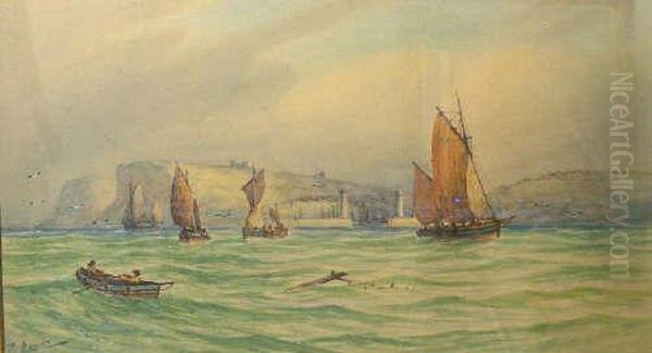 Fishing Boats Off Whitby Oil Painting by Joseph Eaman