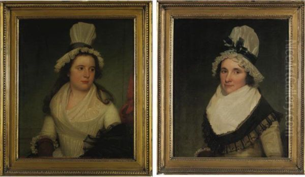 Frances Hortin And Her Sister: A Pair Of Portraits Oil Painting by James Earl