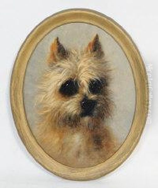 Head Of A Terrier Oil Painting by Maud Earl