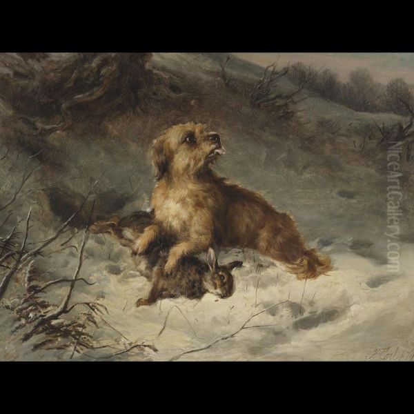 A Dandy Dinmont In The Snow With A Rabbit Oil Painting by Thomas William Earl