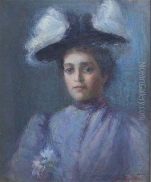 Portrait Of A Lady In A Black Hat Oil Painting by Mary Earl Wood