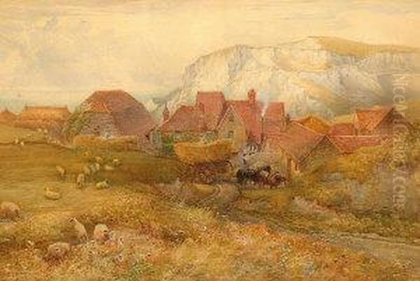 Country Village Scene With Horse And Cart And Sheep Oil Painting by Charles Earle