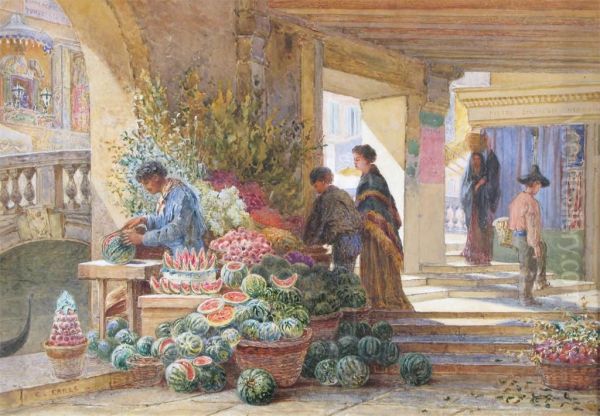 Watermelon Seller In A Venetian Market Oil Painting by Charles Earle